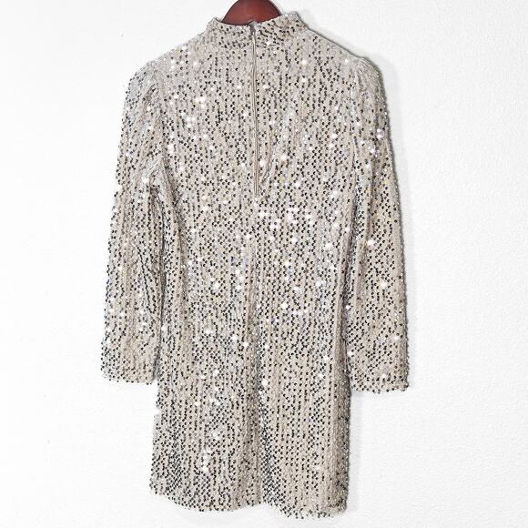 Sanctuary Women’s Dress Small Night Luxe Party Mini Sequin Long Sleeve Mock Neck - Picture 3 of 15